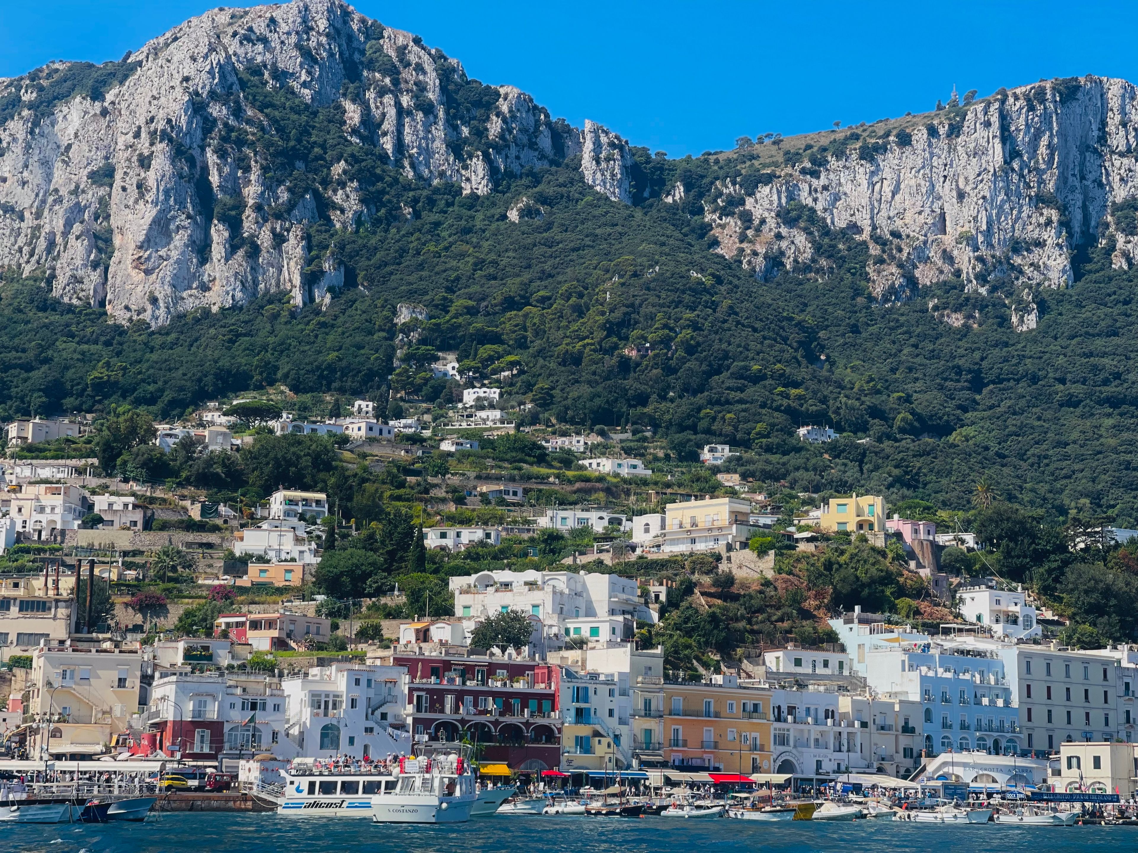 Colorful waterfront buildings beneath the dramatic cliffs of Capri
